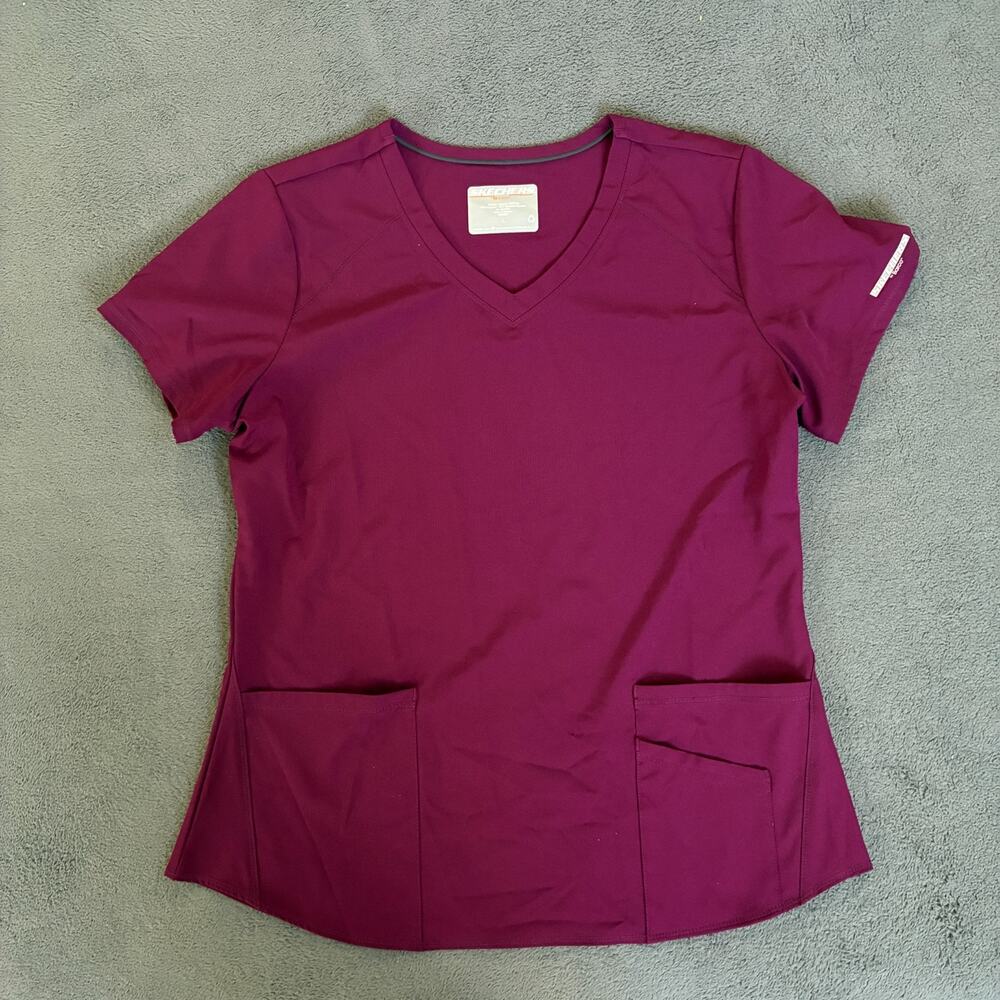 Skechers by Barco Burgundy Short Sleeves Medical V Neck Scrub Top Women's Size L